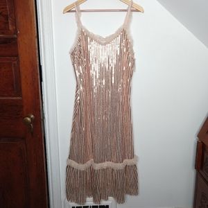 Ruffle Trim Sequined Midi Dress